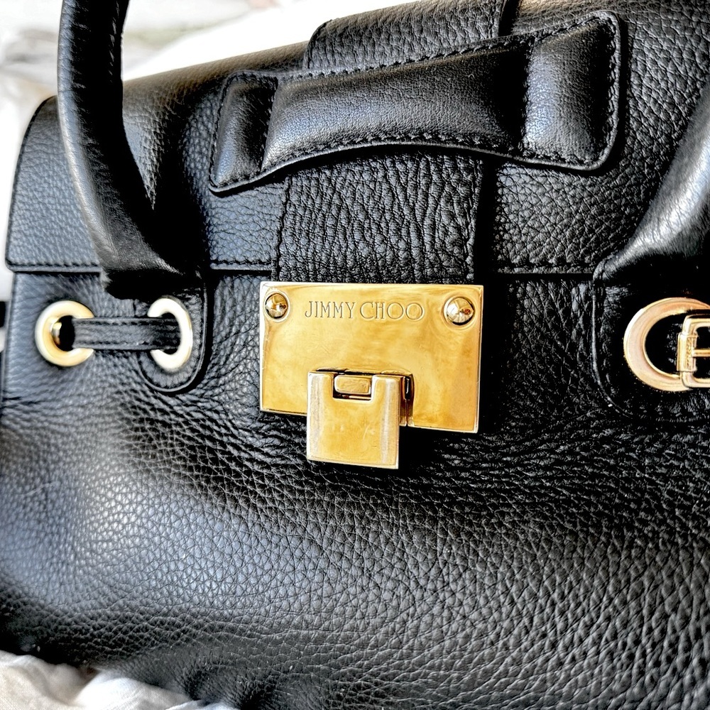 Jimmy Choo black pebble leather hand bag - shoulder strap, dust cover, authentic
